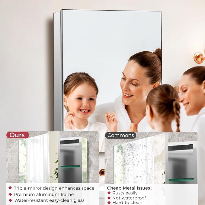 Bathroom Medicine Cabinet with Mirror, 20x26 Recessed or Wall Mirror Medicine - Image 3