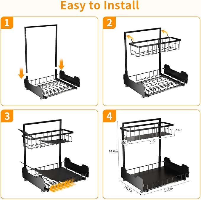 Under Sink Organizer, 2-Tier L-Shaped Pull Out Cabinet Shelf - Image 6