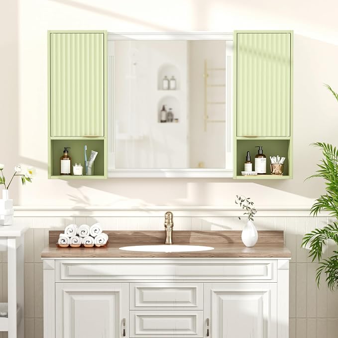 59.1" Tall Slim Bathroom Storage Cabinet Green | Freestanding or Wall Mounted - Image 4