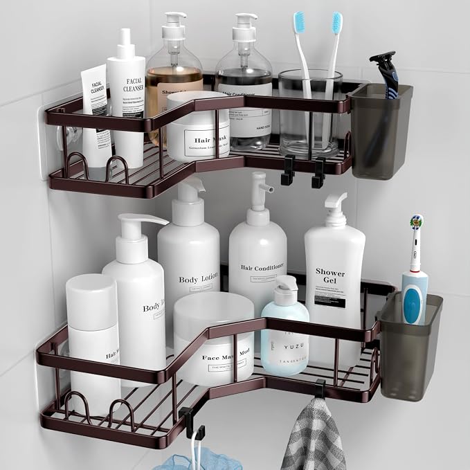 Shower Caddy Corner Organizer: 2Pack Adhesive Shower Shelf Essentials by AKTECKE