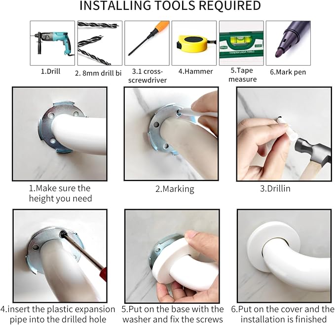 Non-Slip handrails, Stainless Steel Shower Safety Handles, Suitable - Image 7