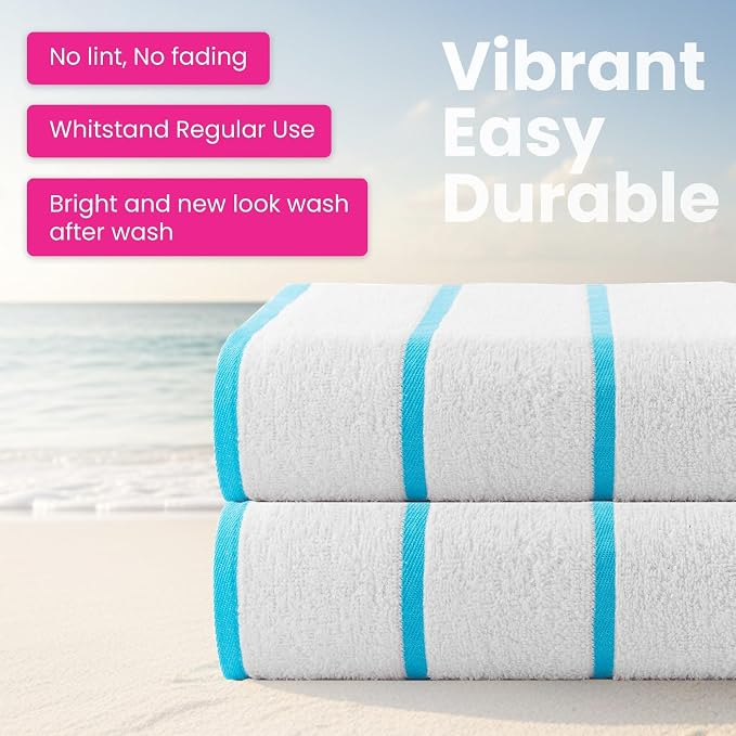 CASA COPENHAGEN Cabana Pool 2 Pieces Large Bath Sheet Set 70" x 35", 550 GSM - Image 2