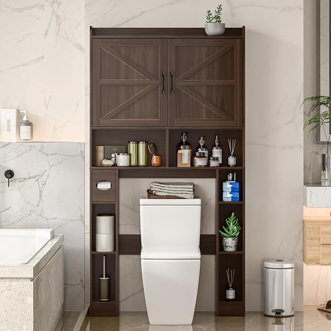 Over The Toilet Storage Cabinet, Farmhouse Toilet Cabinet Rack - Image 7