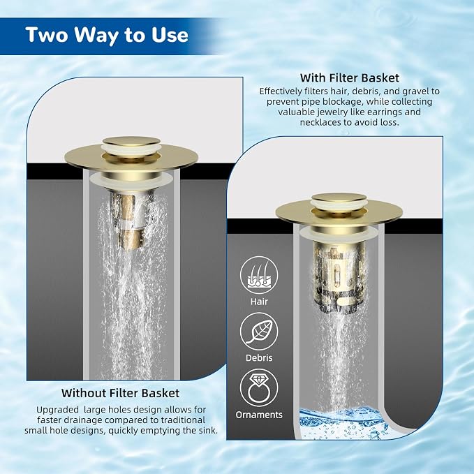 Hibbent Upgraded 3 in 1 Bathroom Sink Drain Strainer, Universal Pop Up Stopper - Image 3