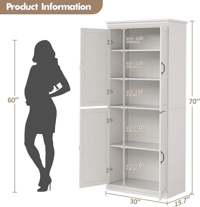 IDEALHOUSE Pantry Cabinet, Freestanding Cupboard, Tall Storage Cabinet - Image 2