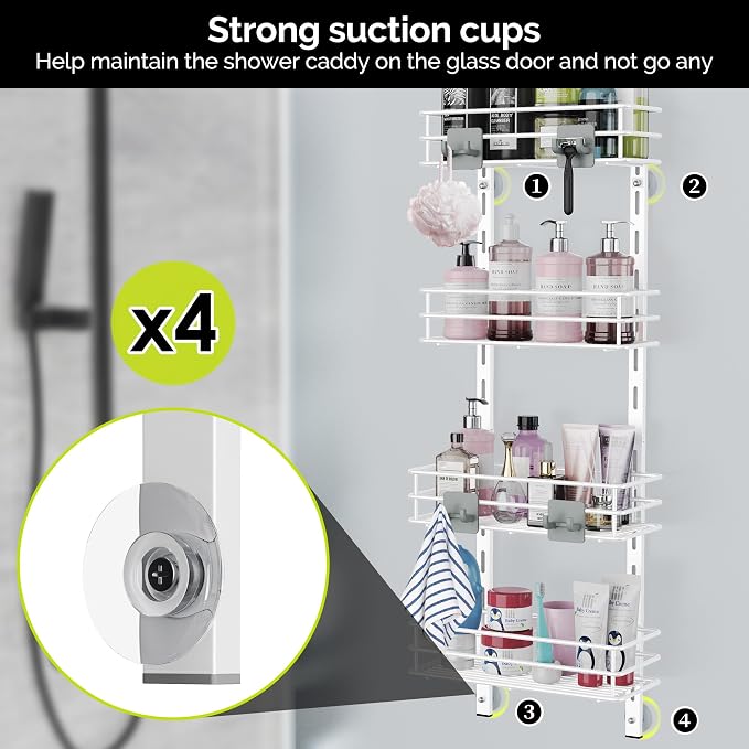Orimade Over the Door Shower Caddy Adjustable 5 Tier Black, Bathroom Hanging - Image 6