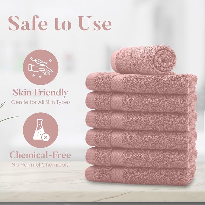 DAN RIVER 12-Pack Premium 100% Cotton Dusty Rose Face Towels – Reusable Face - Image 8