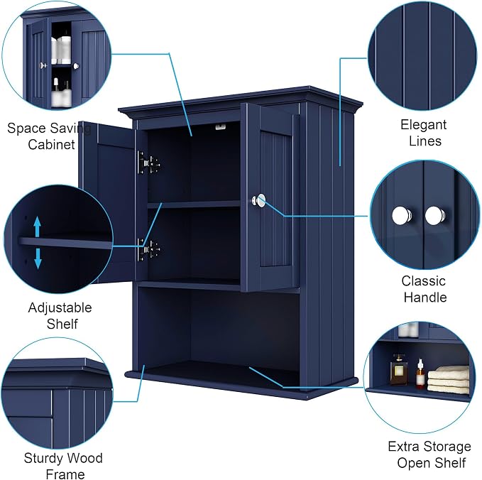 Treocho Wood Wall Cabinet, Bathroom Medicine Cabinet Storage - Image 5