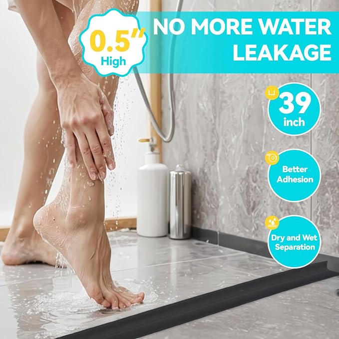 Shower Threshold Water Dam Barrier 39", Silicone Sealant Included, Collapsible - Image 2