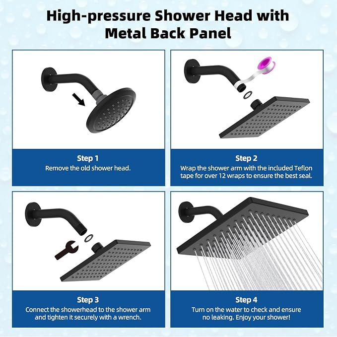 Hibbent Thickness Metal Rain Shower Head, Square Bathroom Waterfall Shower Heads - Image 7