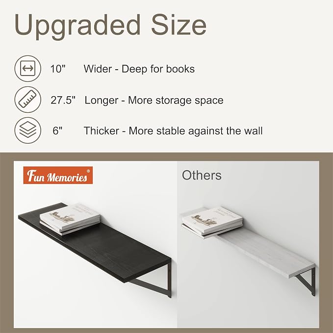 Fun Memories 27.5" W x10 D Floating Shelves, 10 Inch Deep Floating Shelf Set of - Image 4