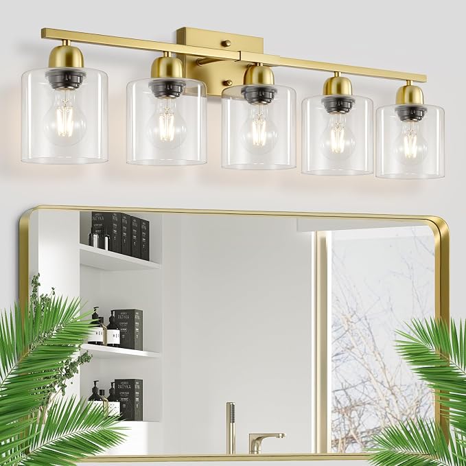 Modern Brushed Gold 5 Light Bathroom Vanity Light, 31 inch Vanity Lights by FAISHILAN