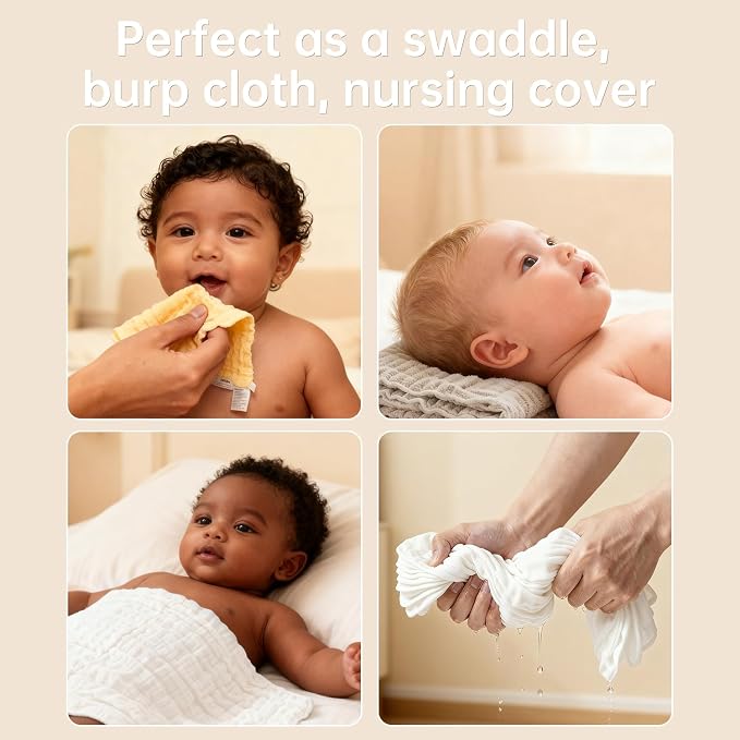 Organic Muslin Baby Washcloths 6 Pack Baby Bath Face Towel 12x12 Inch Extra - Image 3