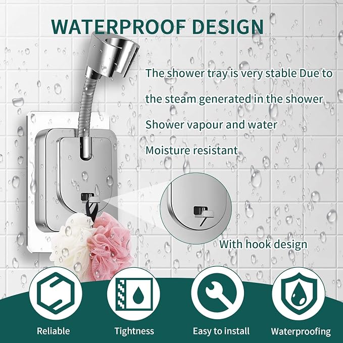 Shower Head Holder Wall Mount, 360° Adjustable Handheld, No-Drill Strong - Image 3