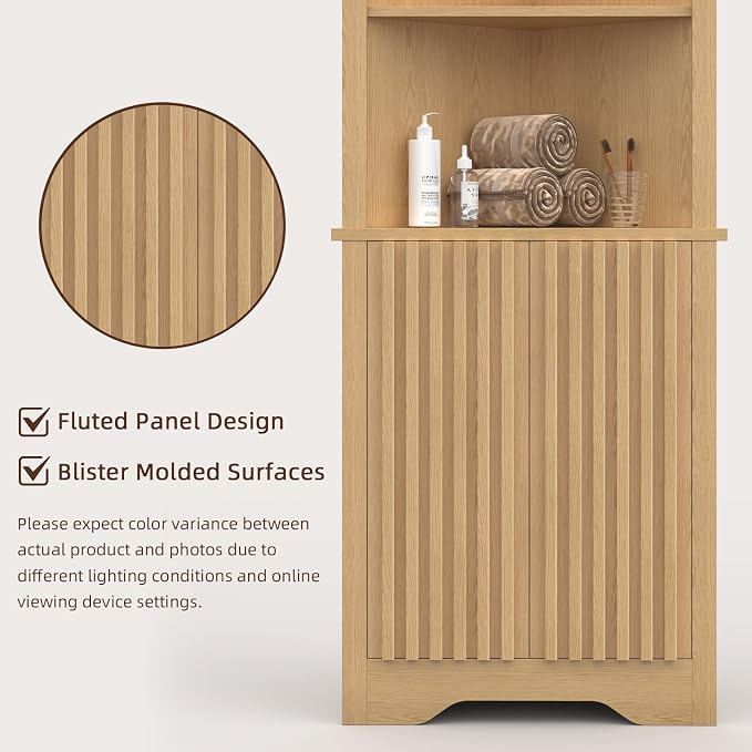 67" Tall Corner Cabinet with Doors, 5-Tier Fluted Corner Storage Cabinet with - Image 7