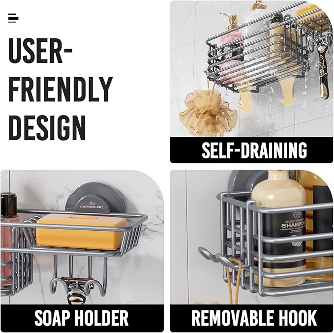 LEVERLOC Shower Caddy Suction Cup, Heavy Duty Bathroom Organizer - Image 4
