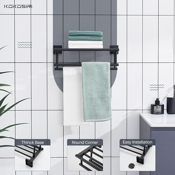 KOKOSIRI Bath Towel Rack with Double Towel Bars 16-Inch Bathroom Towel Shelves - Image 5