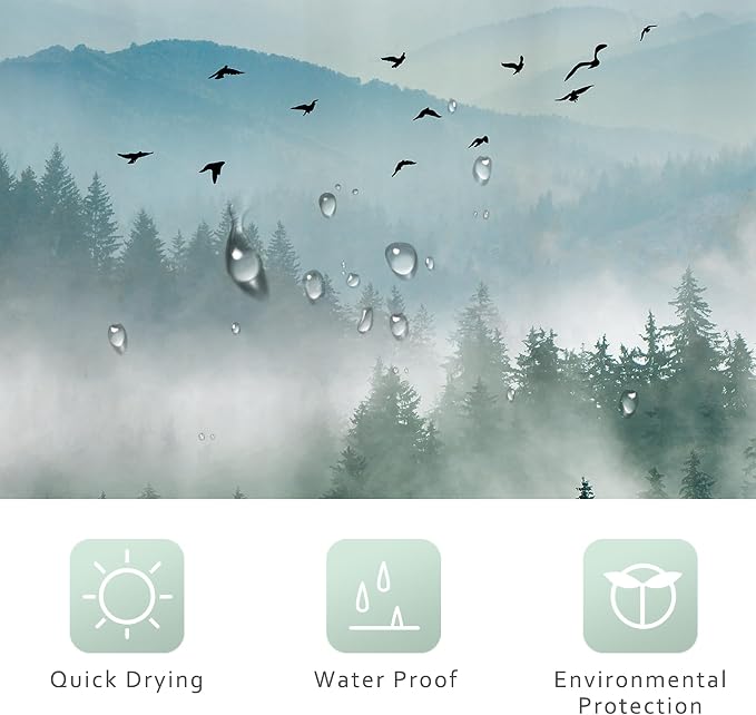 Riyidecor Green Mountain Shower Curtain 72Wx96H Inch Extra Long Nature Rustic - Image 7