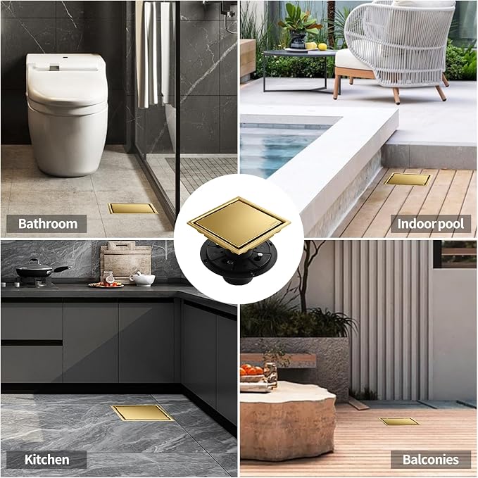 Hidden Brushed Square Shower Floor Drain, 304 Stainless Steel, - Image 7