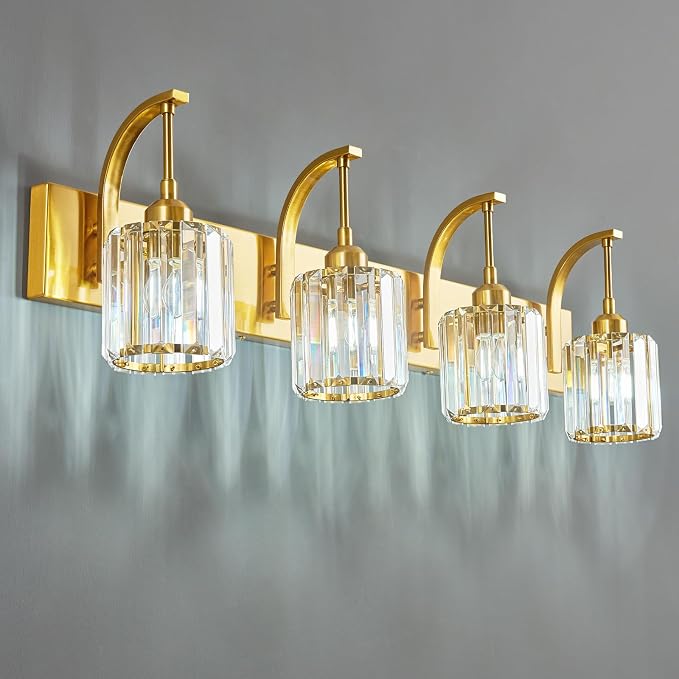 4-Light Crystal Vanity Light, Modern Gold Bathroom Wall Sconce by FDPBY
