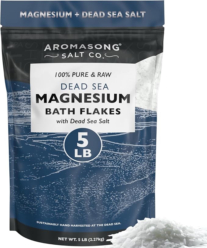 Aromasong Raw Magnesium Flakes for Bath + Dead Sea Salt for Soaking - 5 Lb by Aromasong