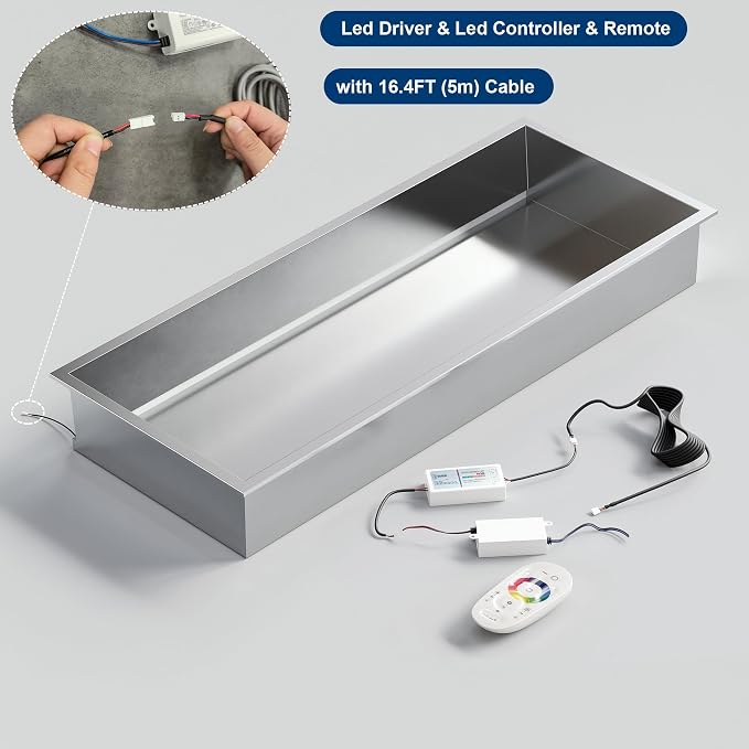 30X12 RGB Shower Niche, Brushed Nickel Stainless Steel LED Recessed Storage - Image 6