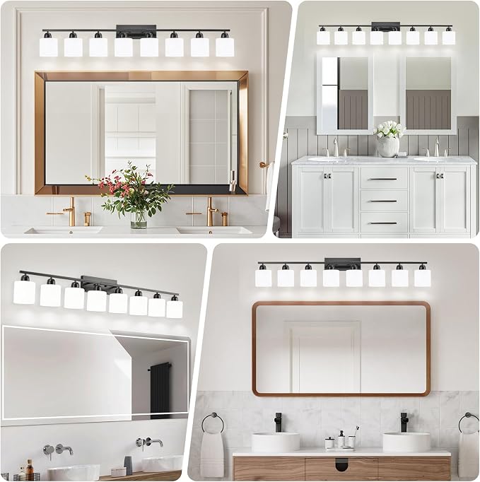 8 Light Black Bathroom Light Fixtures Over Mirror - Image 3