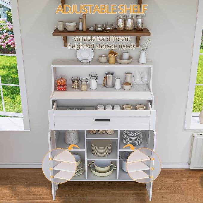 Storage Cabinet with Doors and Drawers, Kitchen Storage Cabinet with 1 Large - Image 5