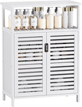 HITNET White Bathroom Cabinet, Bamboo Storage Cabinet Freestanding, Side Tall by HITNET