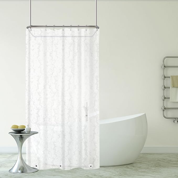 RV Shower Curtain 47 x 64 inch Plastic Shower Liner Washable Inside Damask by De-Mediocre