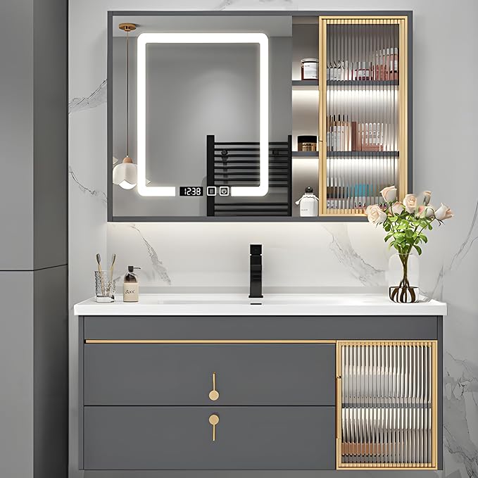 32" Bathroom Vanity with Sink, Floating Bathroom Cabinet Include Smart LED by LUTHXAY