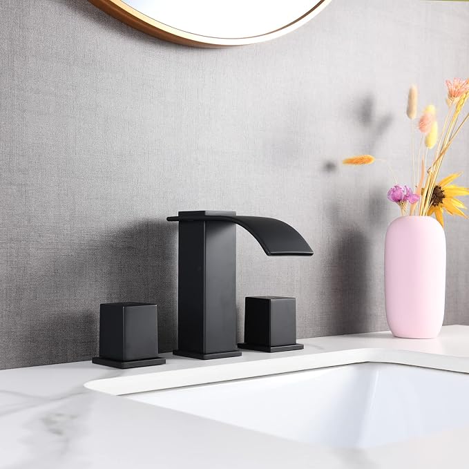 Luxury Brass 8 Inch Spread Modern Widespread Waterfall Bathroom Sink Faucets - Image 4