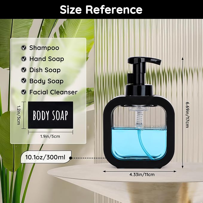 Segbeauty 10.1oz Black Foaming Soap Dispenser, Empty Bathroom Shampoo Body Wash - Image 4