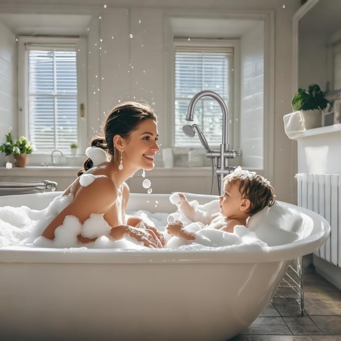 Freestanding Bathtub Faucet, Floor Mount Tub Faucet Brushed Nickel High Flow - Image 6