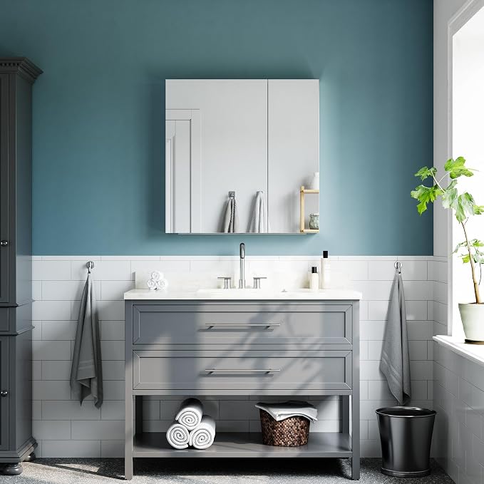 30"x30" Medicine Cabinet Mirror, Aluminum Silver Recessed Medicine Cabinet - Image 9