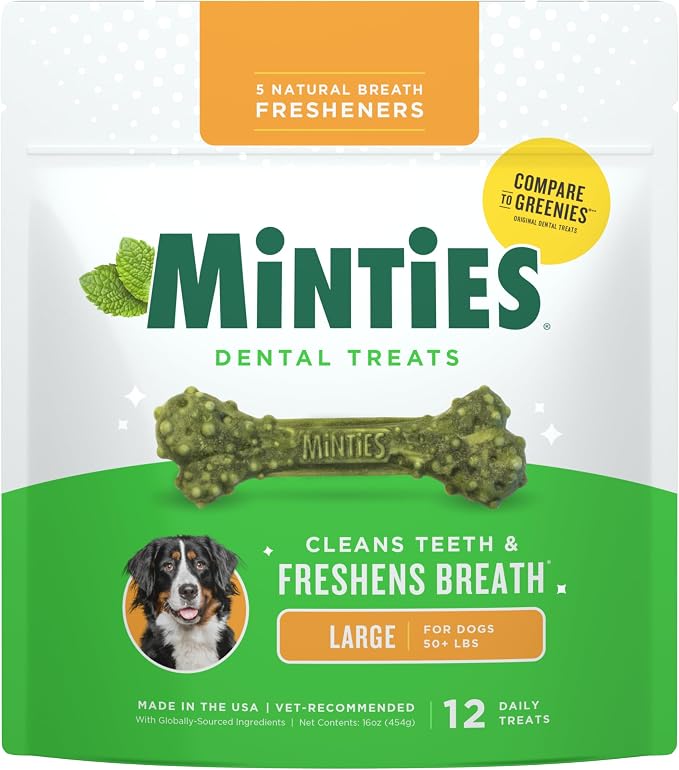 Minties Dental Chews for Dogs, Vet-Recommended Mint-Flavored Treats for Large by Minties
