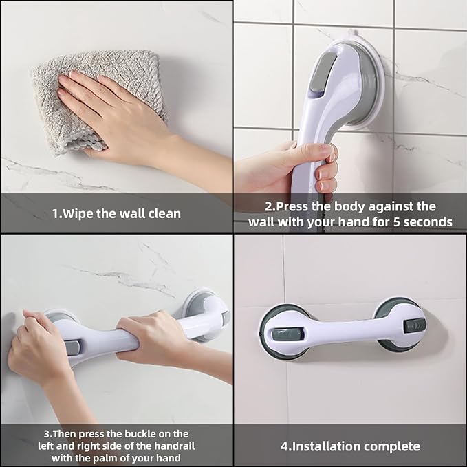 2-Pack Grab Bars for Bathtubs and Showers, 12 inch Shower Handle Suction Shower - Image 4