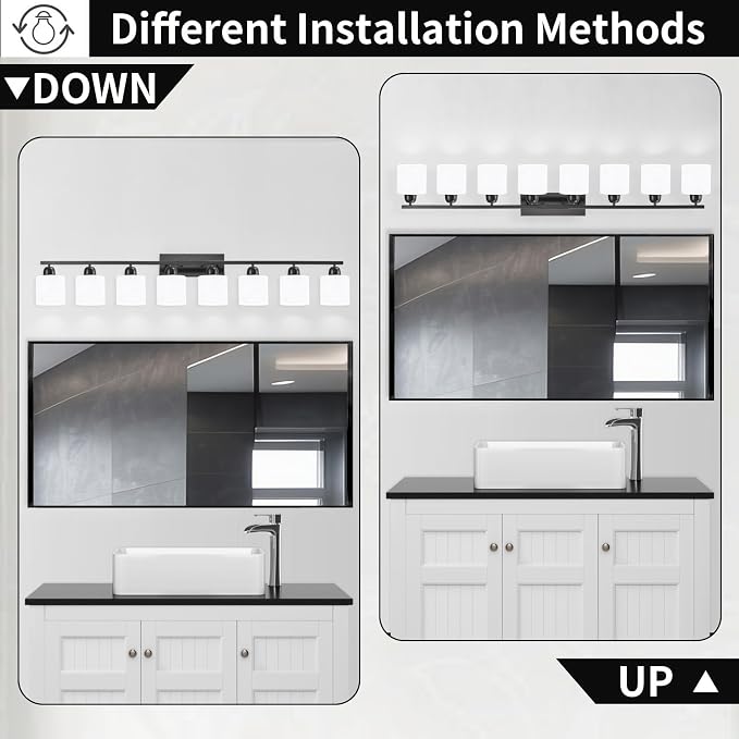 8 Light Black Bathroom Light Fixtures Over Mirror - Image 4