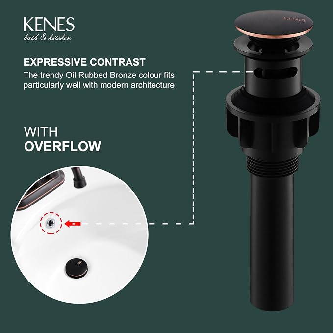 KENES Oil Rubbed Bronze Pop Up Bathroom Sink Drain - Image 3