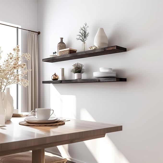 48 Inch Floating Shelves for Wall Rustic Brown Wood Wall Shelves for Bedroom - Image 4