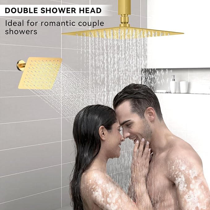 Brushed Gold Shower System, STARBATH 12+6" Rain Shower Head and Handle Set - Image 3