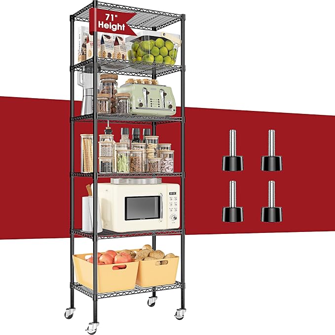 6-Tier Rolling Storage Shelves, 750 lbs Capacity Heavy Duty Metal Shelving by Homtura