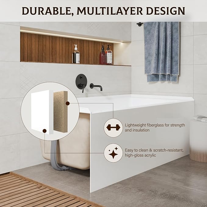 60x30 Inch Acrylic Bathtub, Single Apron Alcove Soaking Tub - Image 4