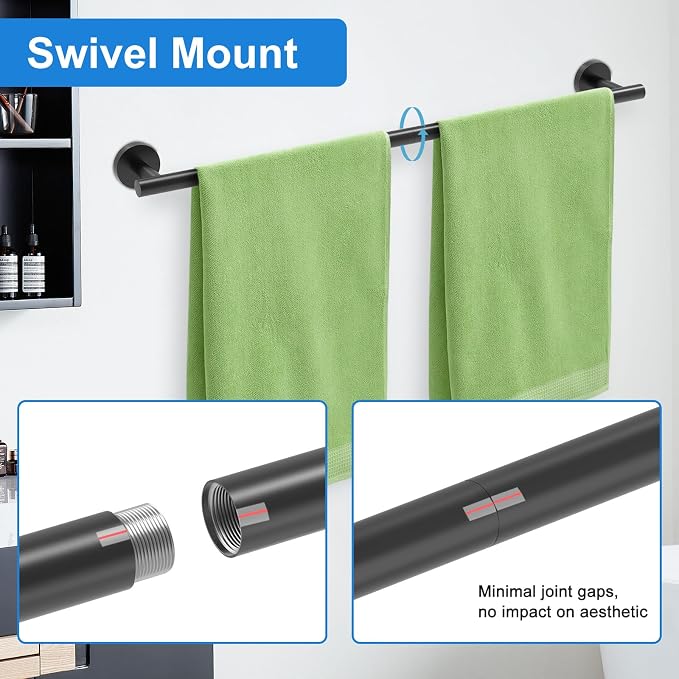 Matte Black Towel Bar, 24 Inch Bathroom Towel Rack, SUS304 Stainless Steel - Image 7