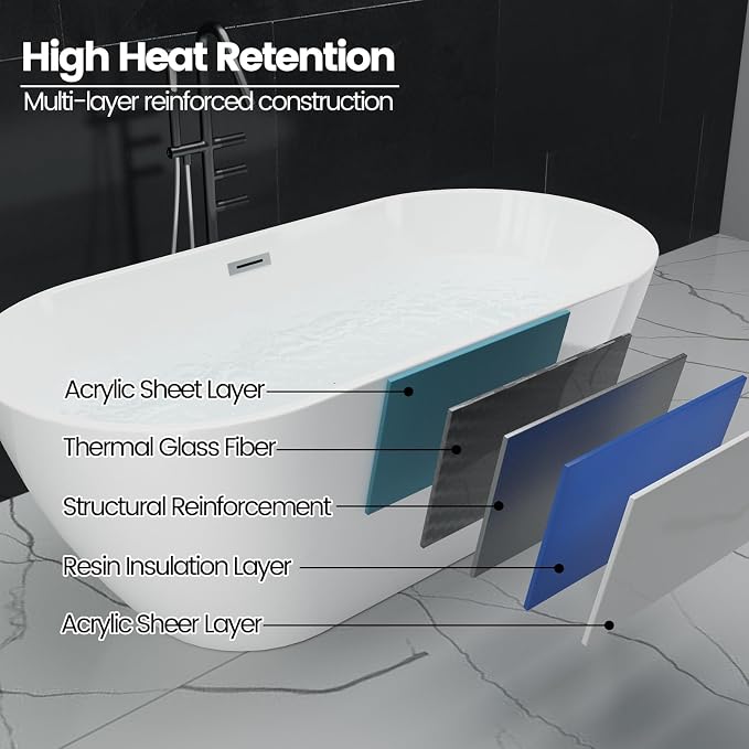 GarveeLife Freestanding Bathtubs 67 inch Acrylic Free Standing Soaking Tub - Image 3