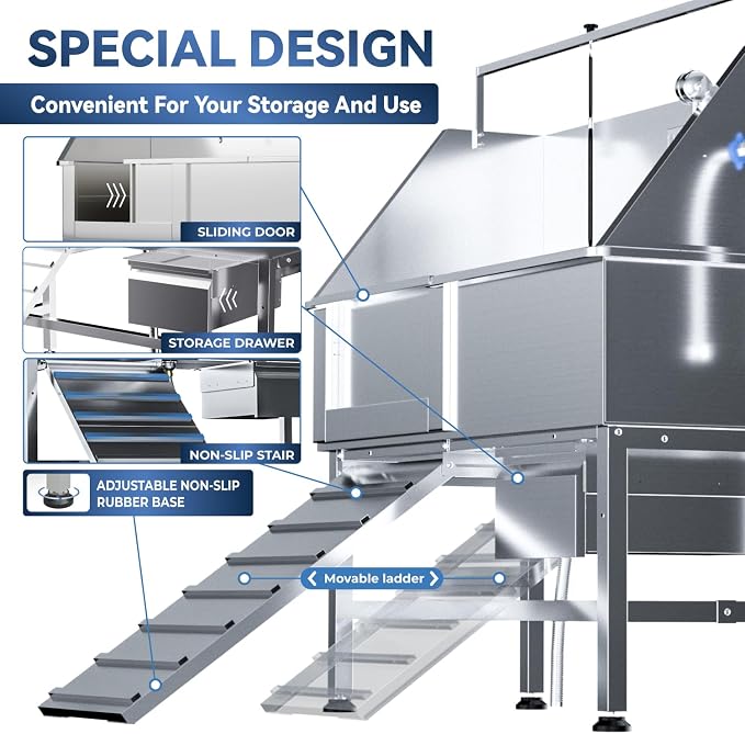 46" Dog Washing Station, Professional Stainless Steel Dog Bathing Station Pet - Image 7