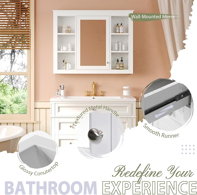 36" Bathroom Vanity with Matching Medicine Cabinet, Modern Sink Storage Cabinet - Image 5