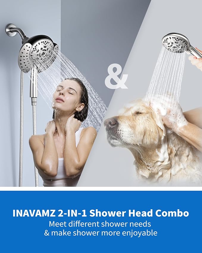 2.5GPM Shower Heads with Handheld Spray Combo: 7.2" Rainfall Shower Head & Hand - Image 7