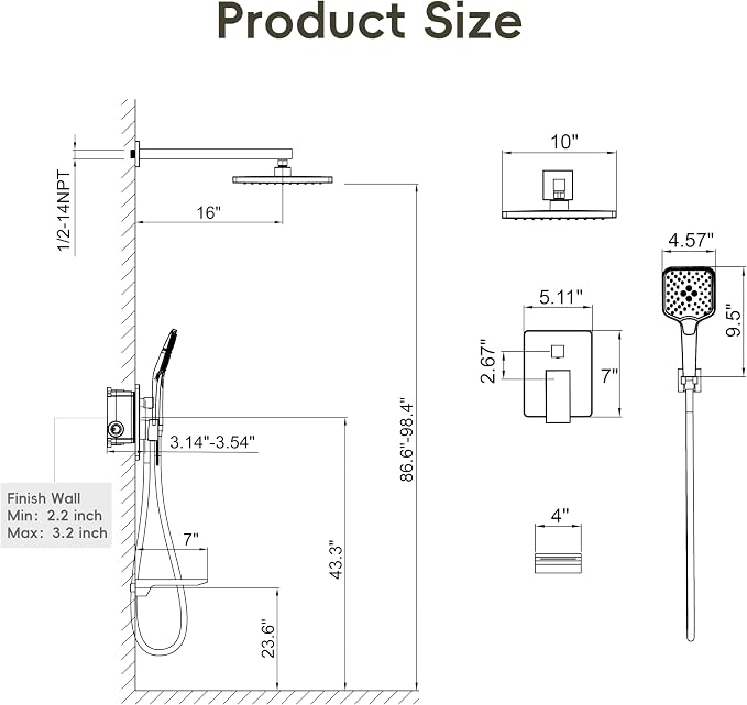 Gabrylly Shower System with Tub Spout, Wall Mounted Tub Shower Faucet Set - Image 8