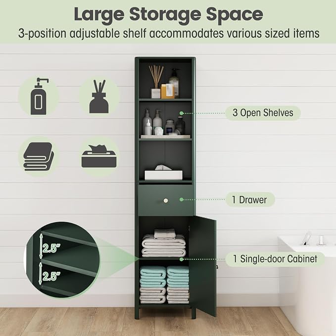 Tangkula 67" Tall Bathroom Cabinet, Narrow Floor Cabinet w/Fluted Door - Image 5
